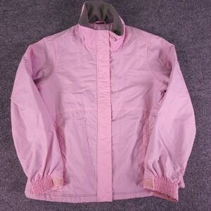 LL Bean Jacket Womens Medium Full Zip Pink Fleece Lined Jacket Windbreaker